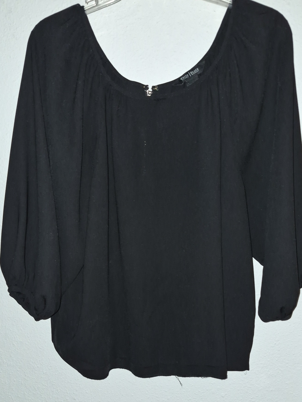 White House Black Market Black Gathered Neck Puff-Sleeve Blouse